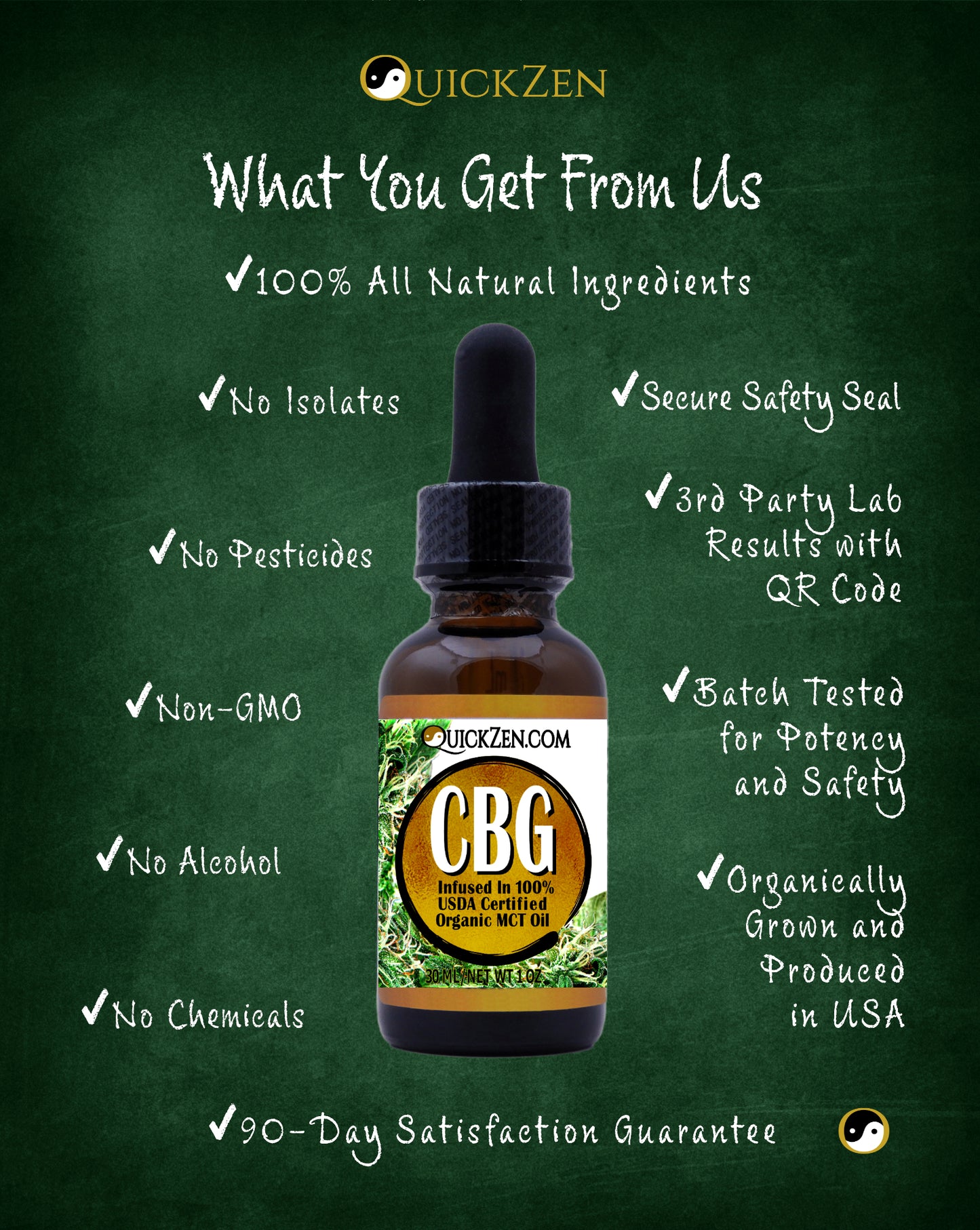 
                  
                    Green chalkboard with lavender scented CBG salve product details. All natural ingredients, no isolates.
                  
                
