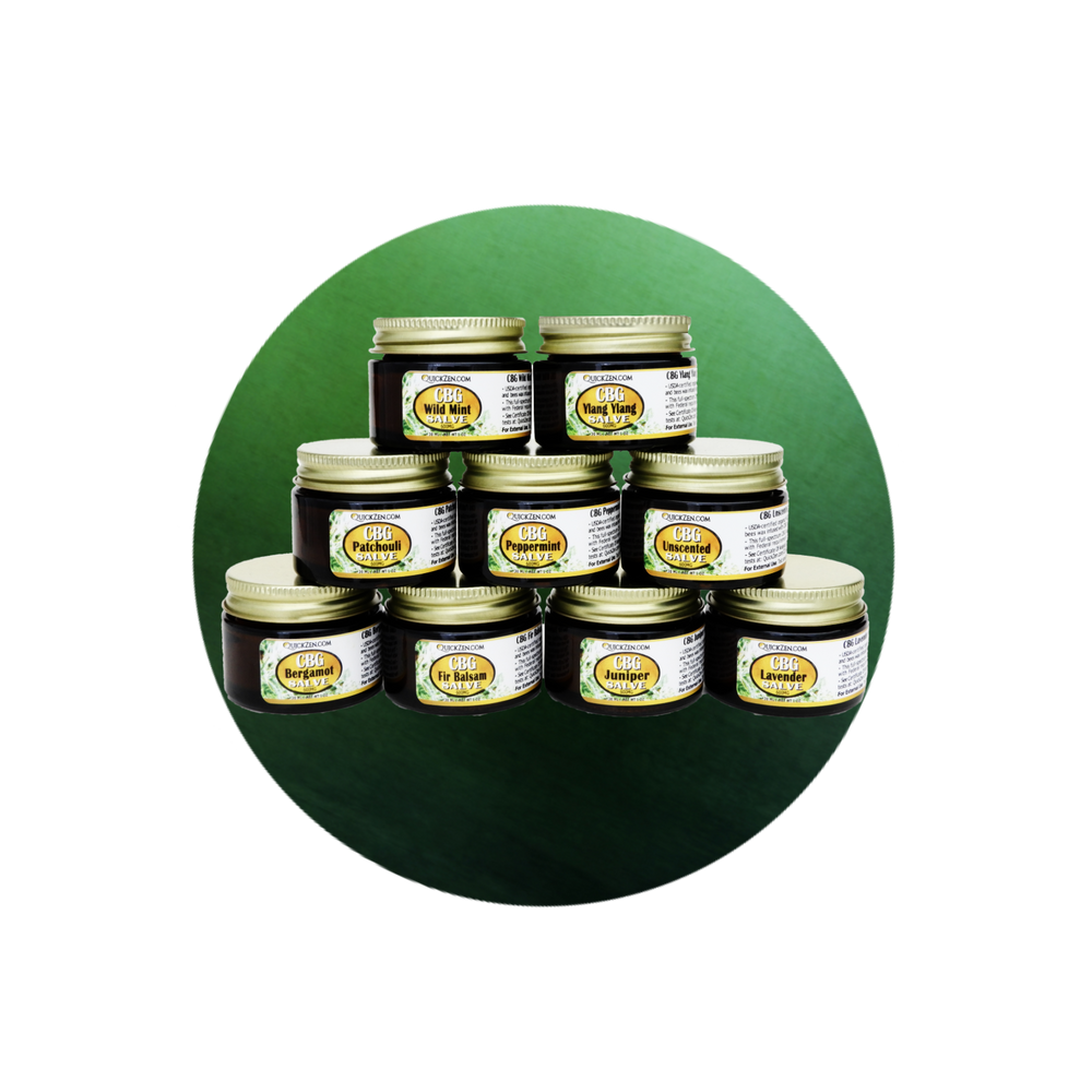 Click here to view all quick zen salves or balms. Eight different fragrances. And unscented with a slight smell of honey from the bees wax.